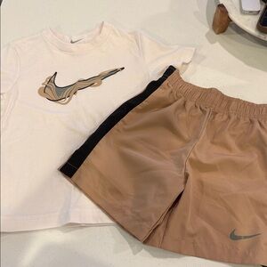 Nike Cream Tee and Tan Shorts Set